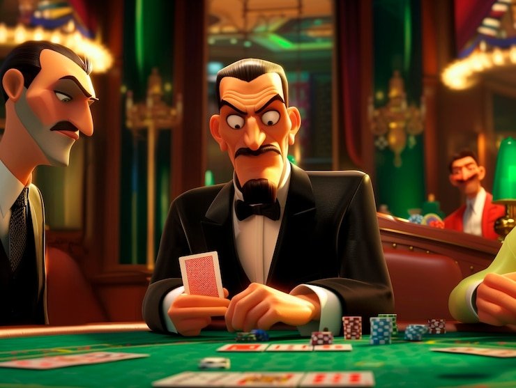 Tampilan antarmuka meja Casino Hold'em dengan kartu, taruhan, dan riwayat permainan